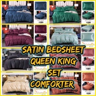 Cadar Satin Pengantin Queen King Bedsheet Wedding Satin Soft Silk 7 in 1 With Comforter Set