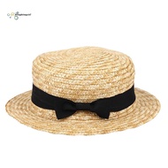 Cute Child Girls Straw Hat Bowknot Sun Hat Kids Large Brim Beach Summer Boater Beach Ribbon Round Fl