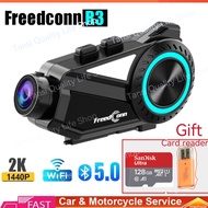 New FreedConn R3 2K 1440 360° Shooting Video Camera  Bluetooth Headset Intercom 8 Riders 1500M Motorcycle Camera 140° Wide Angle F1.8 Large Aperture Motorcycle Dash Camera
