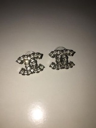 Chanel big logo diamond crystal earrings 耳環 mini woc boy vintage logo