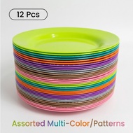 JMY 12PCS 9 Inches Plastic Round Plate Candy Colored Reusable Dinner Plate 9" Party Plate