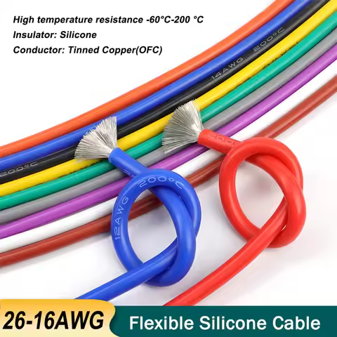 5~50m Flexible Silicone Electric Wire 16/18/20/22/24/26/28/30AWG Soft Tin-Copper Car Battery High Te