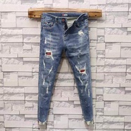 Jualan Panas@Seluar musim panas lelaki Ripped Patch Jeans lelaki bergaya jenama korea versi Trend se