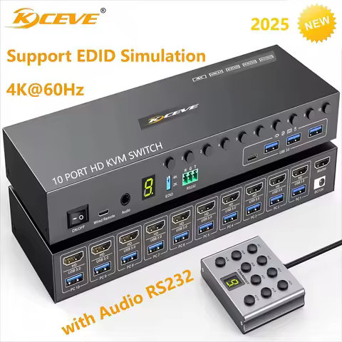 2/10 Port 8 Port KVM Switch 4K@60Hz EDID Simulation,KCEVE USB 3.0 KVM Switch for 10 Computers Share 