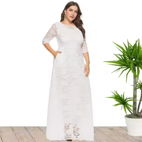 XL-6XL Plus Size African Dresses for Women Elegant African O-neck Lace Wedding Party Evening Maxi Dr