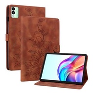 全城熱賣 - 適用於Tecno Megapad 11 壓印百合花平板皮套（棕色）