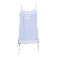 ชุดนอนคอวีแขนกุดลายทางลูกไม้โปร่งสไตล์ฝรั่งเศส Pure Desire Feel Lonely ฤดูใบไม้ผลิ 2025 กระโปรงยาวคล