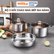 Bộ 3 Nồi Chảo Nấu Nhà Bếp Tiện Dụng Có Lớp Chống Dính Bộ Nồi Chất Liệu Inox Cao Cấp Phù Hợp Với Mọi 