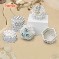 PEONYTWO Elegant Jewelry Box, Hexagon with Detachable Lid Ring Box, Fashion Pearl Velvet Wedding Dec