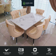 Everland Chesterfield Dining Gold Ring Button Diamond Marble Set Dining Table Dining Chair Set Dinne