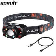 Boruit LED Headlamp Red Blue Light 200LM Smart Sensor Spotlights Floodlights Battery Indicator Head 
