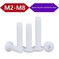 White Nylon Pan Head Phillips Screws M2-M8 for Electrical Insulation, DIY & Furniture 【BY-XMB】