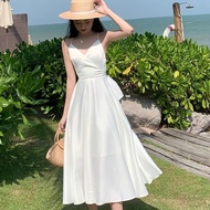 IELGY Strap top backless dress summer slimming white fairy dress beach vacation beach dress