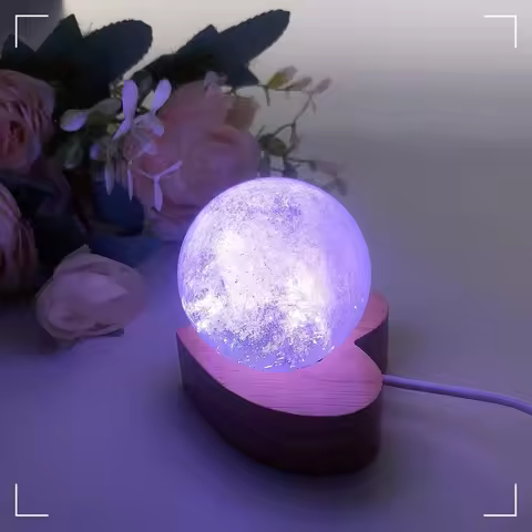 Heart Shape LED Crystal Sphere Stand Night Light Wooden Bracket Crystal Ball Base Sphere Holder Nigh