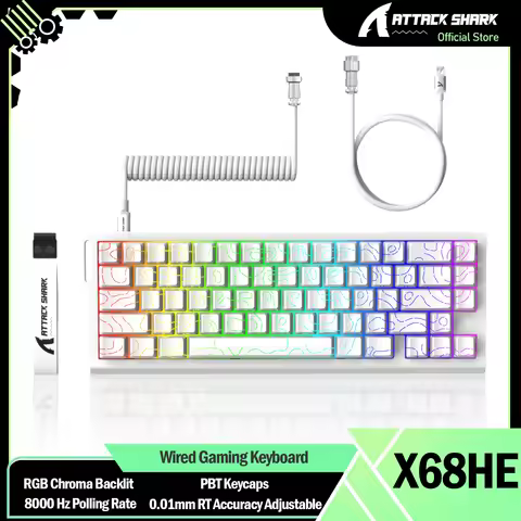 ATTACK SHARK X68HE 60% Rapid Trigger Magnetic Switch Wired Mechanical Keyboard, 0.01mm Adjustable Ac