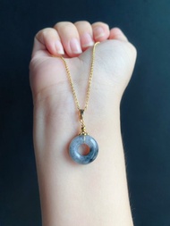 天然緬甸玉 翡翠 玉質細 烏雞水墨風 平安扣 設計款 項鍊 禮物