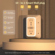 Outlet Extender Surge Protectort with Night Light,6 AC  and 4 USB Ports,Power Strip with 3-Level Adj