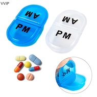 Vvsg 2 Grids Waterproof Pill Organizer Portable Oval Pill Box Pill Container Daily AM&PM Containers 