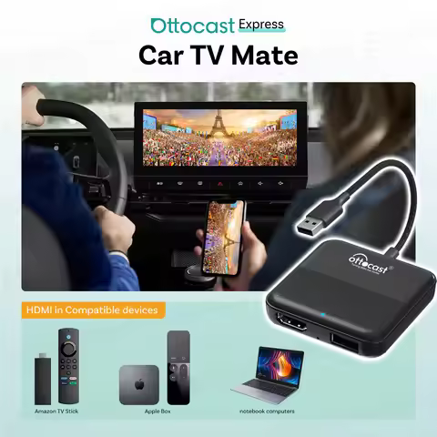 OTTOCAST Express Wireless CarPlay Android Auto Adapter for HDMI Multimedia Video Converter for TV St