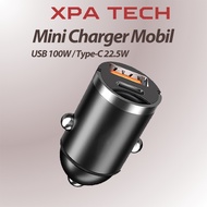 Dual Port Mini Car Charger 100W USB + 22W Type-C Quick Charger QC3.0 Fast Charging Charger