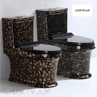 Ceramic Sitting Toilet Tandas Duduk Seramik Black Gold Flower Strong Flush / Spray Flush Anti-Odor L