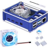 52Pi Raspberry Pi 4 Case, Raspberry Pi 4 Case with Fan 40X40X10mm (Blue Backlight) and 4pcs Raspberr