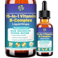 Advanced Vitamin B Complex Liquid Drops for Women Men & Kids, 15-in-1 VIT B Complex with Vitamin C B