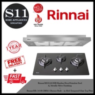 Rinnai RH-S269-SSR Slimline Hood Stainless Steel &amp; Metallic Silver Finishing + Rinnai RB-7303S-GBSM 3 Burner Built-in Hob Tempered Glass Top Plate* BUNDLE DEAL - FREE DELIVERY