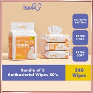 Hoppi 80 Wipes Premium Baby Antibacterial Wipes x 3 Packs  Baby Wipes  Wet Wipes Wet Tissue nestz.os