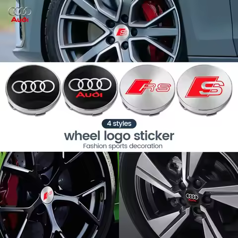 4PCS 60mm Metal Emblem Auto Hub caps Decoration Styling Auto Accessories For Audi QUATTRO Badge RS A