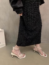 EelingStudio Butterfly Fairy รองเท้าแตะส้นกลางผู้หญิงแฟชั่นฤดูร้อนรองเท้าแตะหัวเหลี่ยมห้าเซนติเมตรกำ