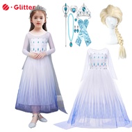 Dress For Kids Girl Frozen 2 Elsa Princess Costume Summer Baby Toddler Clothes Snow Queen Gown Snowflake Costumes Wig Crown Accessories Wedding Carnival Dresses For Kid Girls