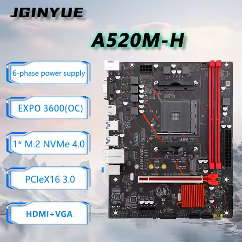 JGINYUE A520M-H AM4 Motherboard M-ATX For AMD® Ryzen 3000/4000/5000 Series DDR4 MAX 64GB RAM M.2 Slo
