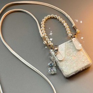 For Motorola RAZR 60 Ultra 5G Hard Case Moto RAZR60 Luxury Shell Pattern Side Buckle Chain Strap