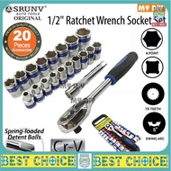 Spanar box SRUNV 20pcs 1/2" RACHET SOCKET WRENCH SET DR SOCKET WRENCH RATCHET HANDLE CRV CHROME VANA