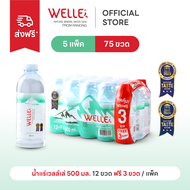 New (180 ขวดฟรี 45 ขวด) Welle Mineral Water น้ำแร่เวลล์เล่ 500 มิลลิลิตร 15 แพค จากแหล่งน้ำแร่ระนอง
