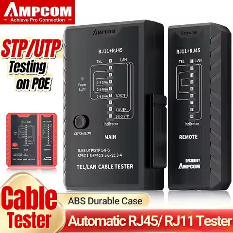 AMPCOM Network Cable Tester, RJ45 Cable LAN Phone Wire Tester Tool Networking Tool Ethernet Repair F