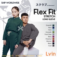 Lvin] Flex Fit - Baju SCRUB MEDICAL SCRUB SUIT DOCTOR'S SCRUB FOR MAN &amp; WOMEN/Baju OKA/Baju Jaga/Set Of OKA OK Nurse/Doctor Long Sleeve Pants [Export]