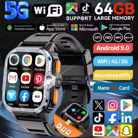 2025 New 5G SIM Card Small Fast Internet Smart Watch HD Dual Camera 64GB ROM NFC GPS WiFi Google Pla