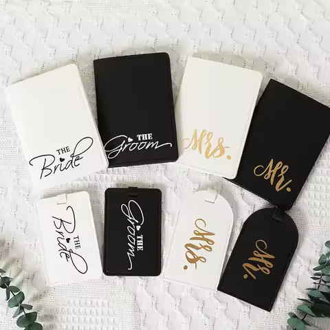 Mr Mrs Bride Groom Luggage Tag Passport Covers Honeymoon travel trip Just Married Wedding bridal sho