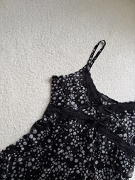 FLAWED - Thrifted Mouth Valley Double Layered Black White Polka Dot Mesh Camisole Cami Babydoll Tank