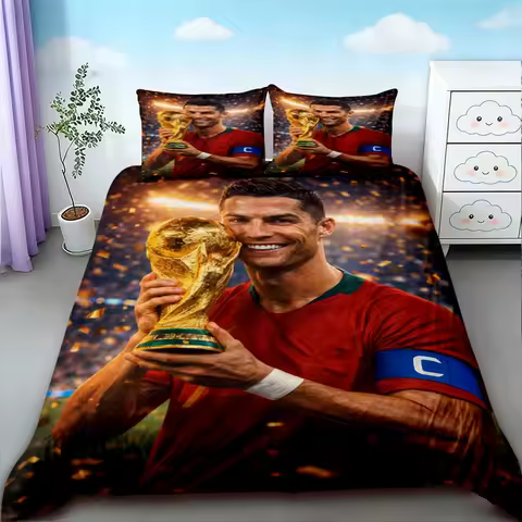 Cristiano Ronaldo Duvet Cover Football CR7 Bedding Set for Comfortable and Breathable Bedroom Fan Gi