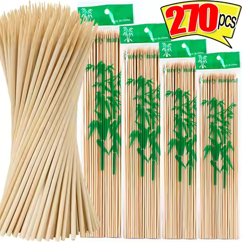 90/270pcs Disposable Bamboo Stick Food Grade Bamboo Skewer Sticks Natural Wood Sticks for Barbecue P