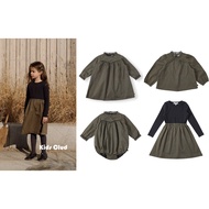 [Kids Club] 9/4 European American Style Girls Children BEN Nordic Retro Khaki Print Stitching One-Pi