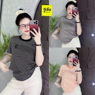 [ PHOM Hugging Women's T-shirt PHOM Hugging Round neck striped embroidered with Smiley Face (CT stri