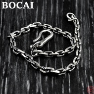 BOCAI S925 Sterling Silver Bracelets for Men Women 2023 New Men's Fashion Square-chain Pure Argentum Hand String Bangle