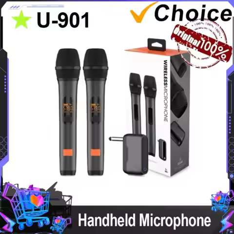 Wireless Microphone UHF 2 Channel Karaoke System Built-in Lithium Battery Cordless Handheld Mic For 
