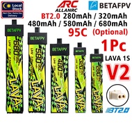 BetaFPV LAVA II V2 95C 1S 280 320 480 580 680mAh 3.8HV Lipo Battery BT2.0 compatible A30 connector