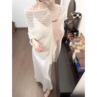 YUEZHONGWEI | Irregular White See-through Breathable Summer Knit Bolero