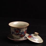 Sancai gaiwan tea cup, old clay tea bowl with lid, large gaiwan, single high-end kung fu tea gaiwan,